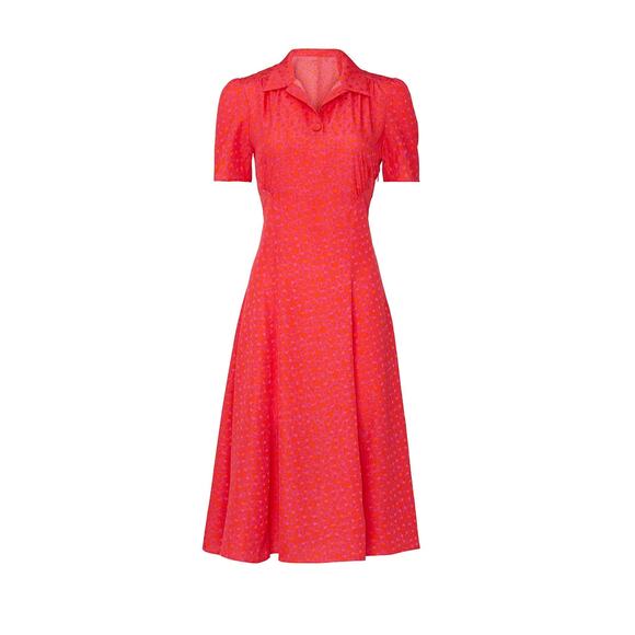 Tara Jarmon Rozenn Pink Heart Collared Shirt Short Sleeve Midi Dress Size 10 - Picture 5 of 16